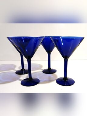 Vintage Cobalt Blue Glass Martini Glasses - Set of 4